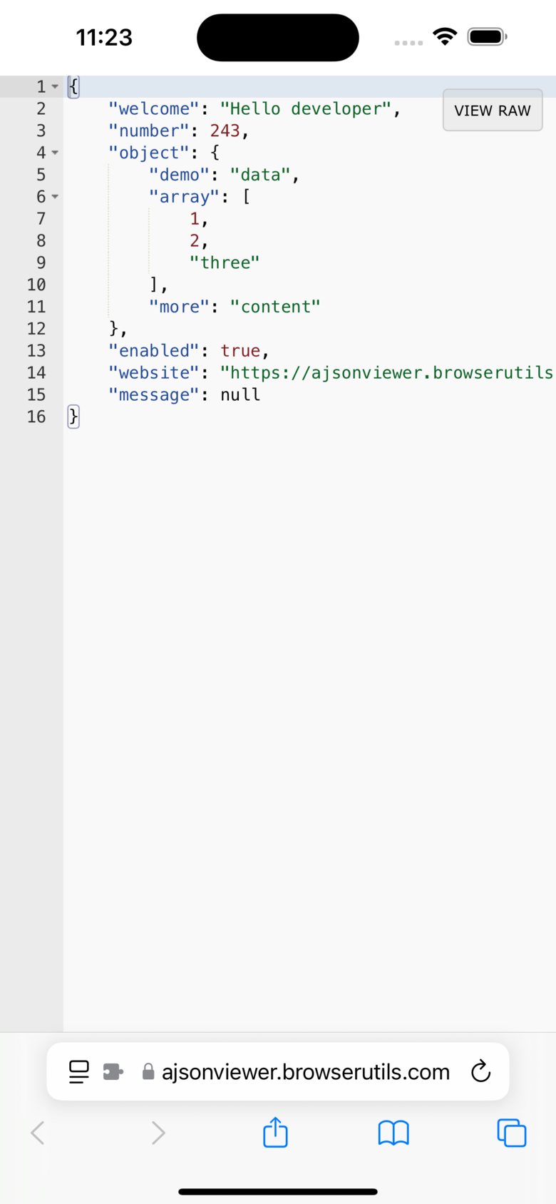 Advanced JSON Viewer on a phone
